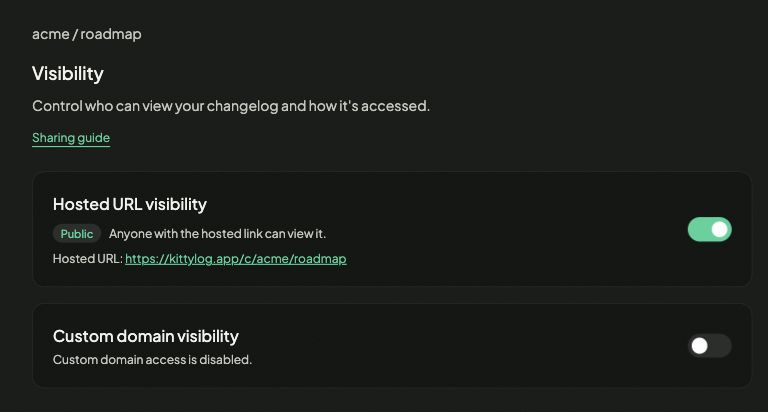 Hosted URL visibility enabled and custom domain visibility disabled